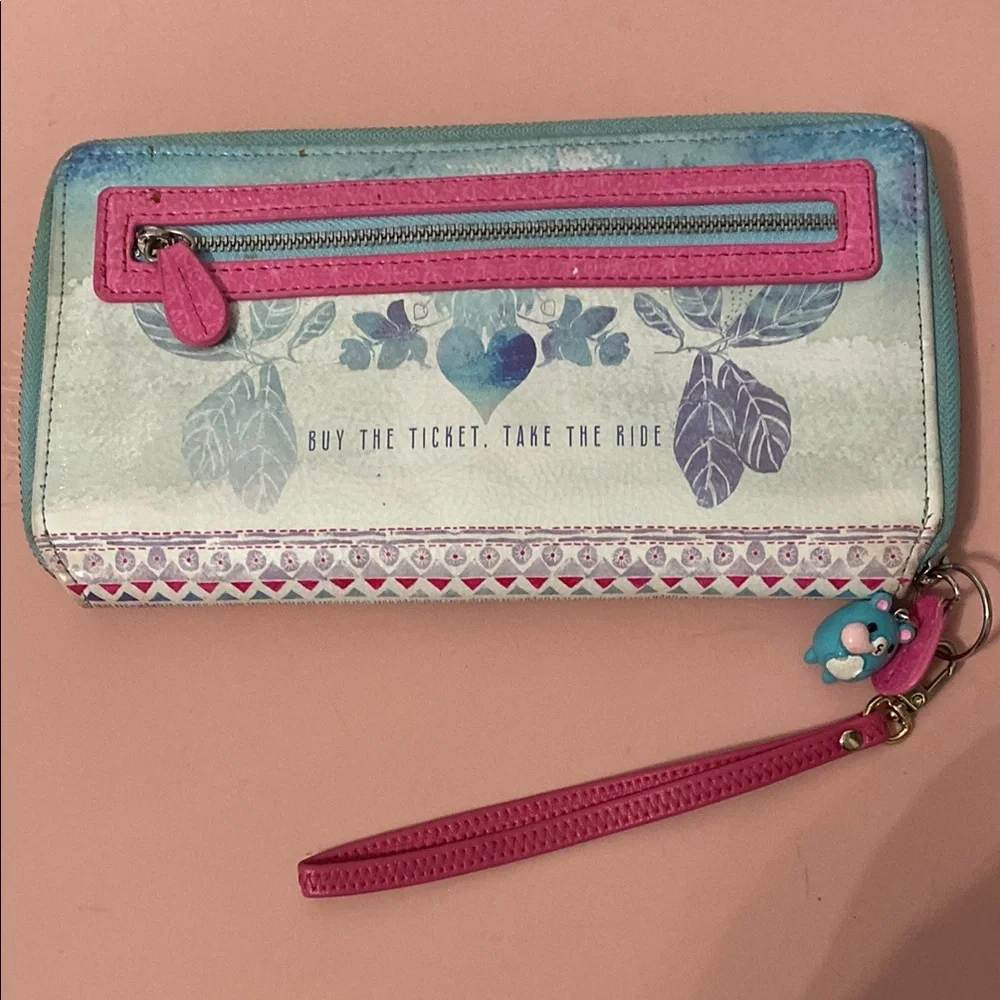 Wanderlust Pink & Teal Watercolor Mandala Zip Wristlet